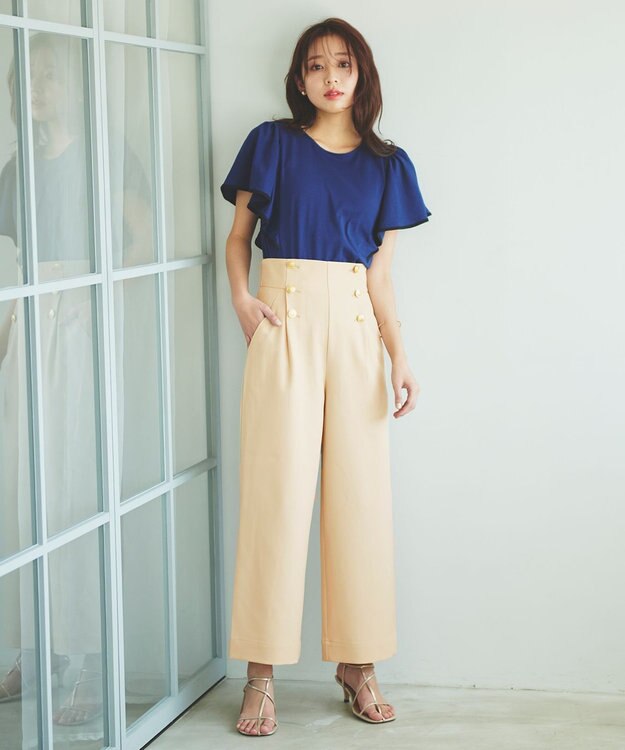 Feroux 【洗える】ハイウエストマリン パンツ ベージュ系