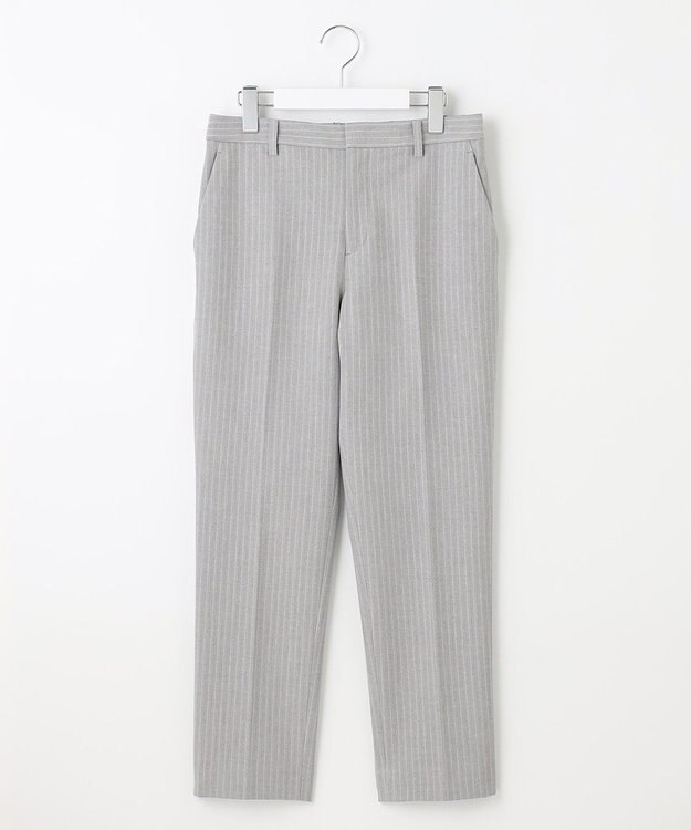 自由区 【XSサイズ～/洗える】TRギャバ ストライプ テーパードパンツ ライトグレー系1