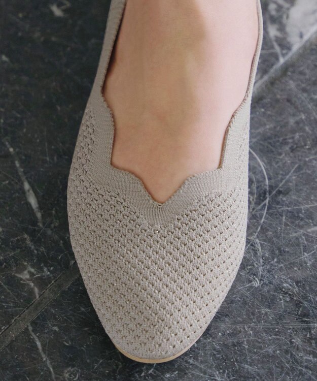 Tiaclasse 【洗える/撥水】スカラップニットフラットパンプス グレージュ