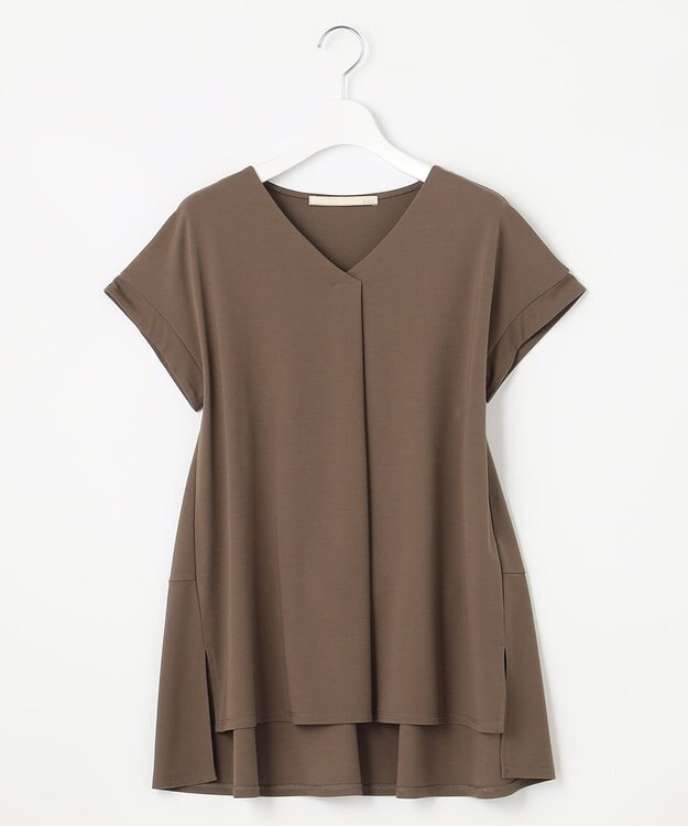 自由区 【XSサイズ~/洗える】ドレーピーポンチフレンチスリーブ カットソー ブラウン系