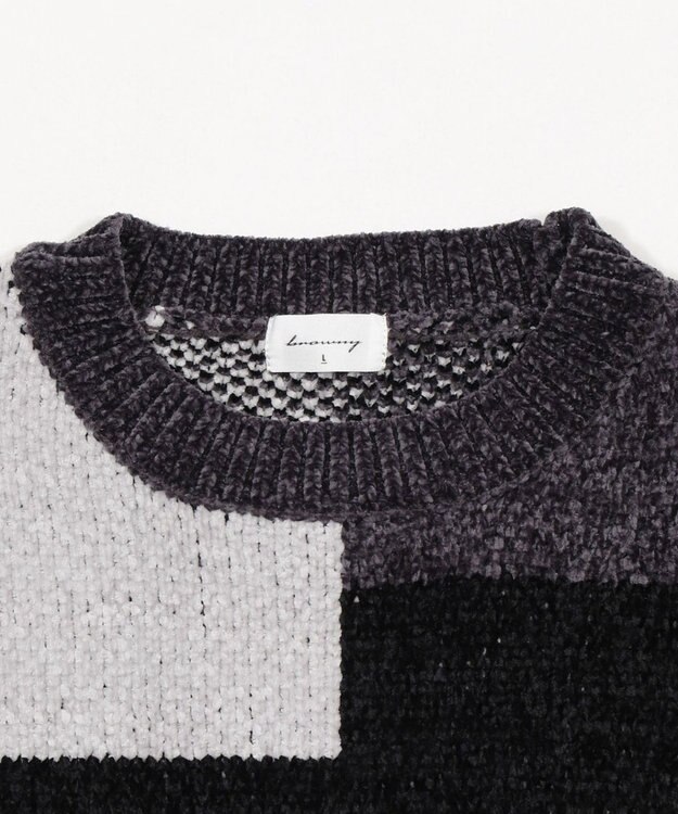 WEGO 【ユニセックス着用ITEM】ベロアモールカラーブロックプルオーバー ブラック中濃色