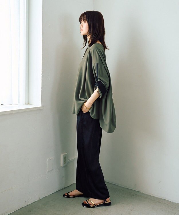 YECCA VECCA 2wayドロストスリーブバンドカラーシャツ Khaki