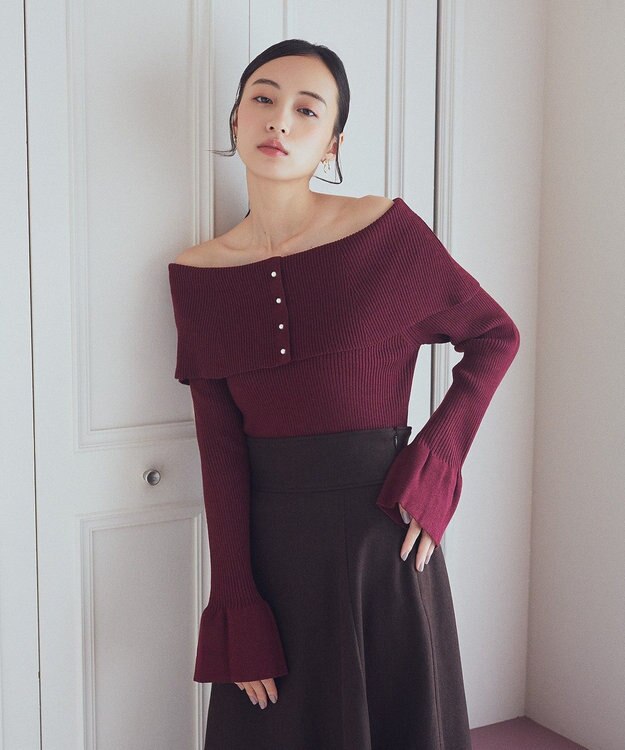 earth music&ecology ２Ｗａｙオフショルニットプルオーバー Red