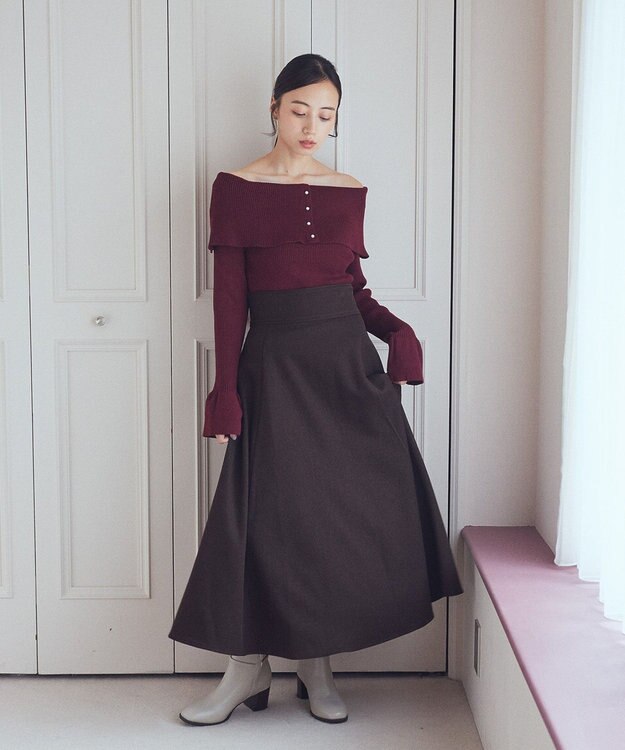 earth music&ecology ２Ｗａｙオフショルニットプルオーバー Red