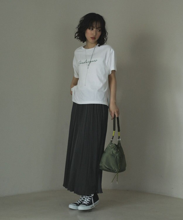 Green Parks サテン変形プリーツスカート Charcoal Gray