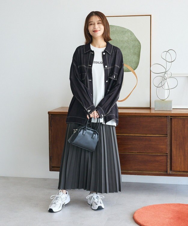 Green Parks サテン変形プリーツスカート Charcoal Gray