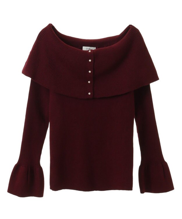 earth music&ecology ２Ｗａｙオフショルニットプルオーバー Red
