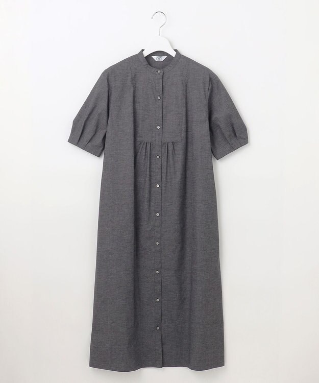 J.PRESS LADIES 【洗える】麻ポリエステルストレッチ ワンピース ブラックシャンブレー系