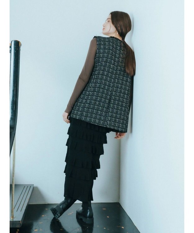 YECCA VECCA ティアードフリルラメニットスカート Black