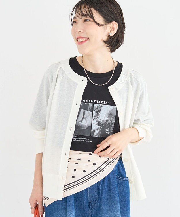 Green Parks 【しのばせカーデ】ポケッタブルＵＶカットニットカーディガン Off White