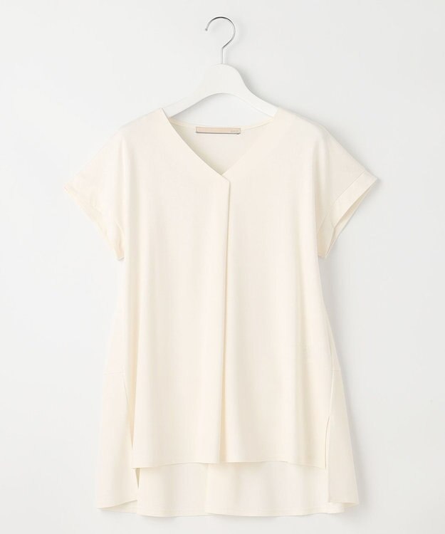 自由区 【XSサイズ~/洗える】ドレーピーポンチフレンチスリーブ カットソー アイボリー系