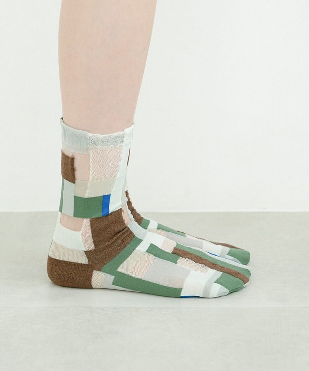 COQ MOSS MEMORY シアーパッチワークソックス グリーン