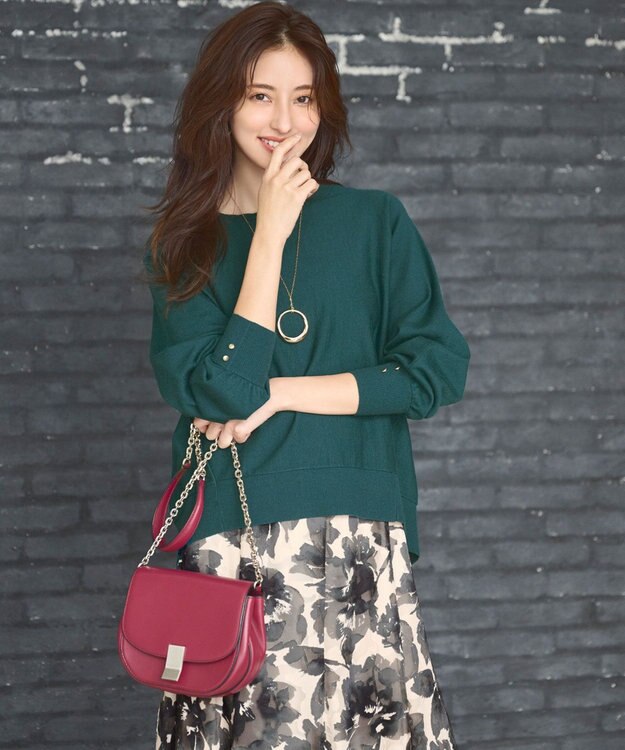 ANY SIS 【CICA加工・選べる9色展開】クルーネックバックスリット ニット 緑