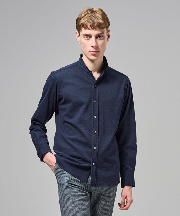 JOSEPH HOMME 【新素材】グリットタックジャージー　ウィングカラーシャツ ネイビー系