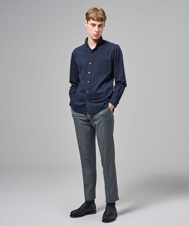 JOSEPH HOMME 【新素材】グリットタックジャージー　ウィングカラーシャツ ネイビー系