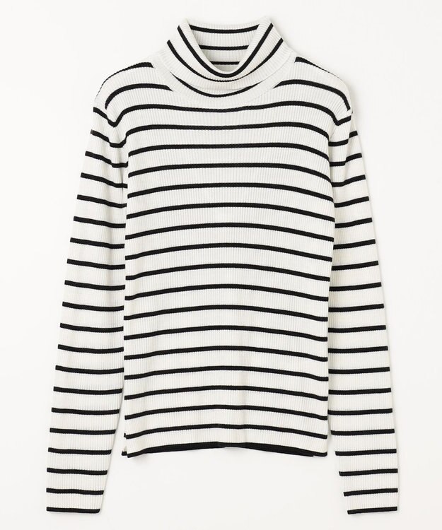 ANY ウールブレンドリブニット オフベース×ブラックラインボーダー