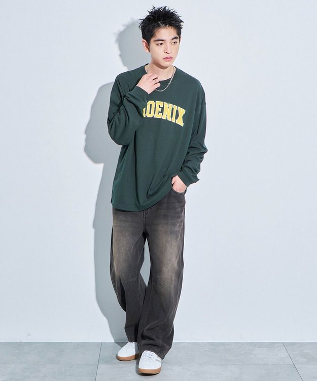 WEGO アクセ付きグラフィックT（LS） ダークグリーン