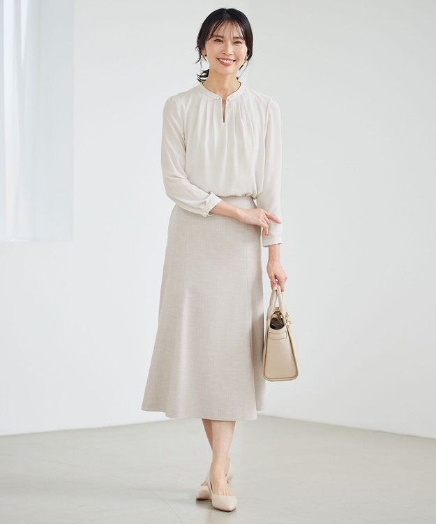 23区 L 【洗える】シルキーデシン パールモチーフ カットソー ベージュ系