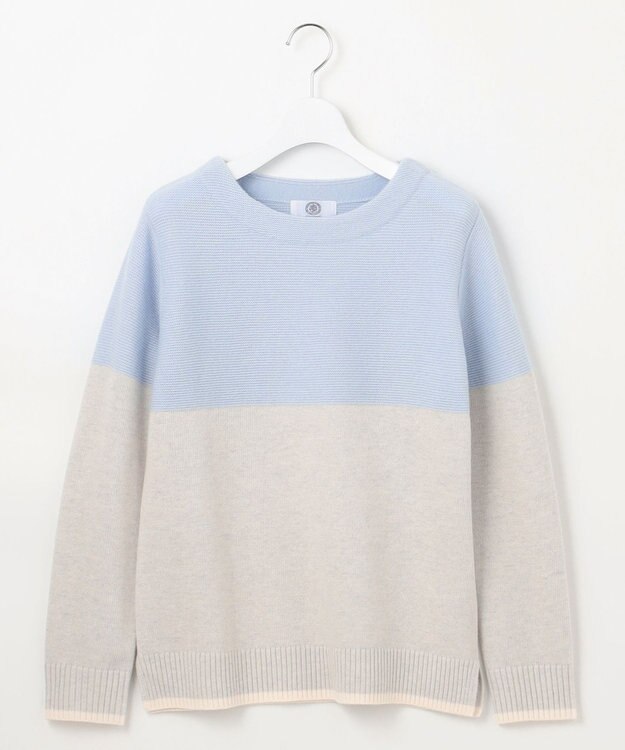 J.PRESS LADIES L 【WEB限定カラーあり・洗える】CAT ボートネック ブロッキング ニット ライラックブルー×ライトグレー×オフ系