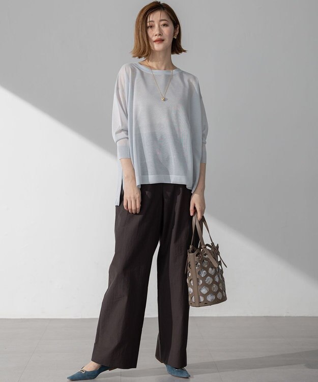 23区 【洗える】シャイニーシアー ボートネック ニット スカイブルー系