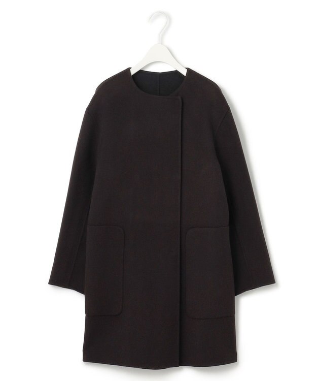 ICB ウールリバー ストール付きノーカラーコート バーントブラウン×ブラック系