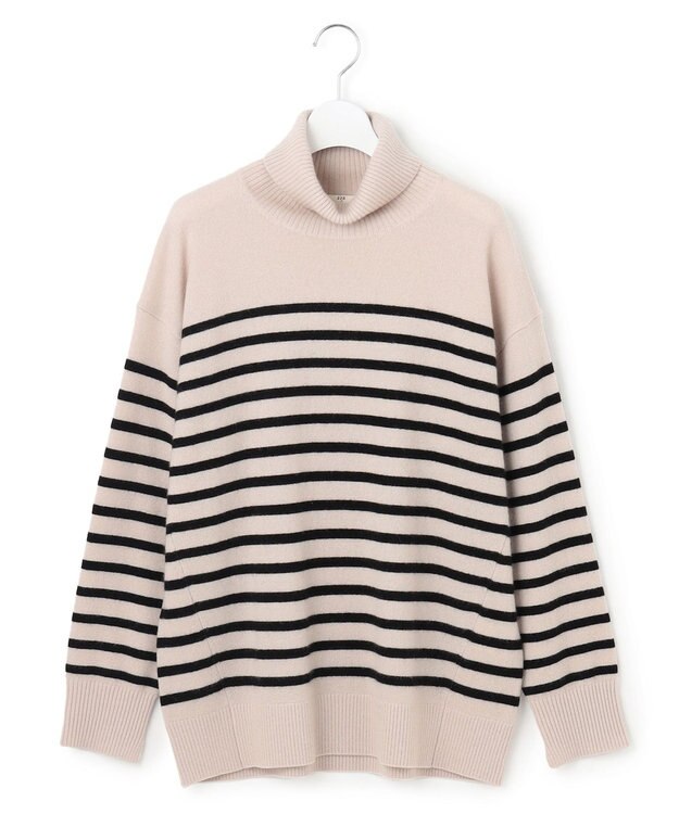23区 ピュアカシミヤ タートルネック  ニット ベージュ×ブラック