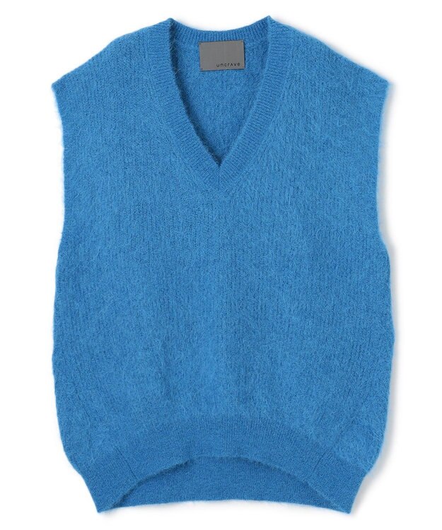 uncrave アルパカファーニット Vネックベスト ブルー