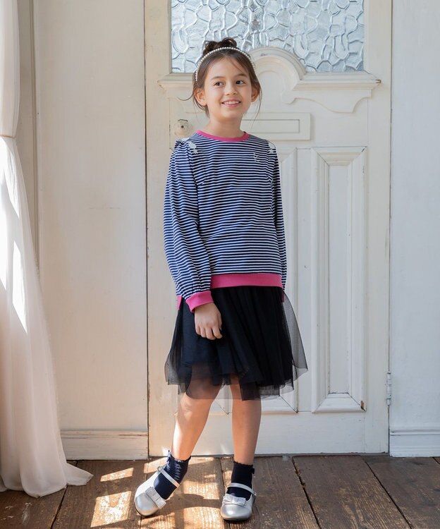 組曲 KIDS 【110-140㎝】リボンボーダー トップス ネイビー系1