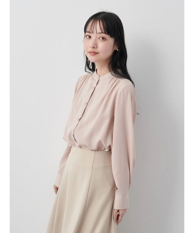 earth music&ecology バンドカラーブラウス Pink Beige