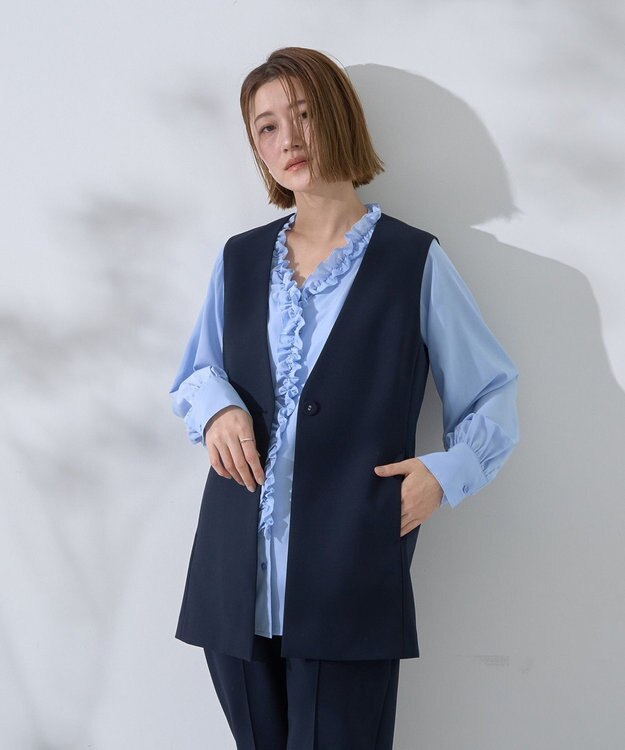 YECCA VECCA フリルVネックブラウス Blue