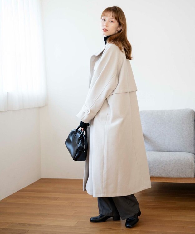 WEGO スタンドカラーロングコート ホワイトアイボリー