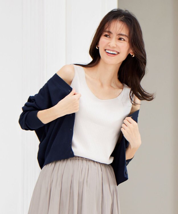 J.PRESS LADIES コットンリブ ノースリーブ カットソー ライトグレー系