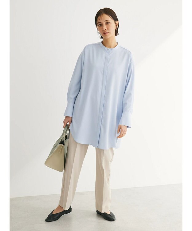 Green Parks イージーケア　比翼ボタンチュニック Sax