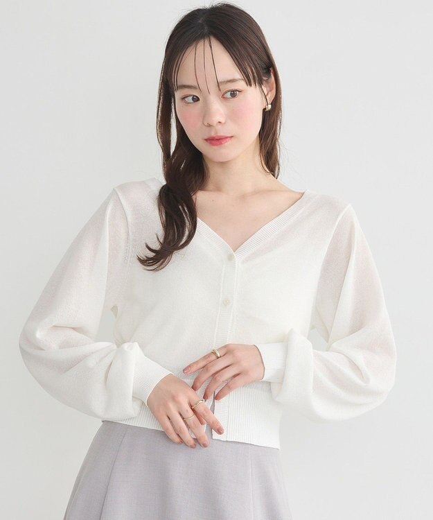 earth music&ecology シアーラメＶネックカーディガン Off White