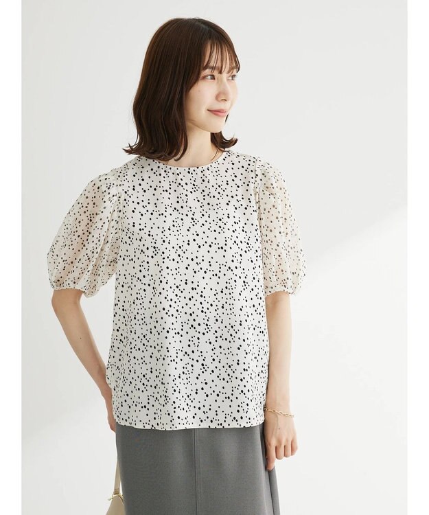 Green Parks 異素材ドットブラウス Light Beige