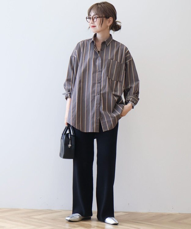 AMERICAN HOLIC ドビーストライプロングシャツ Brown