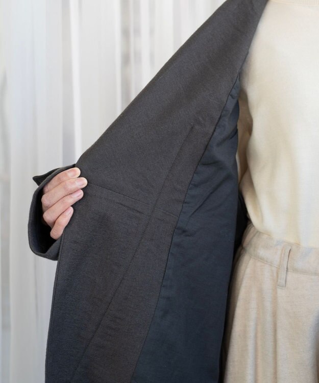 muuc 〈軽やかな尾州産リネンウール〉ショールカラーコート　ロングシーズン 秋冬春 ゆったりシルエット セットアップ可能 ブラウン