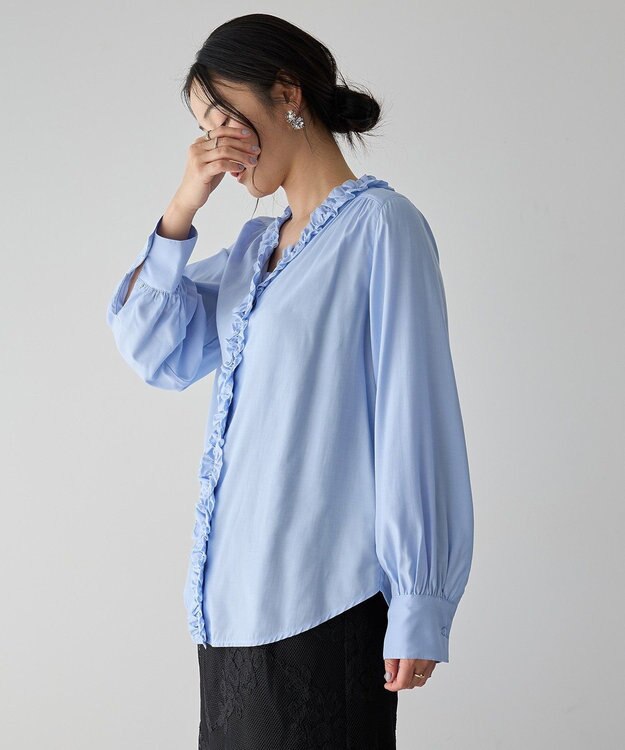 YECCA VECCA フリルVネックブラウス Blue