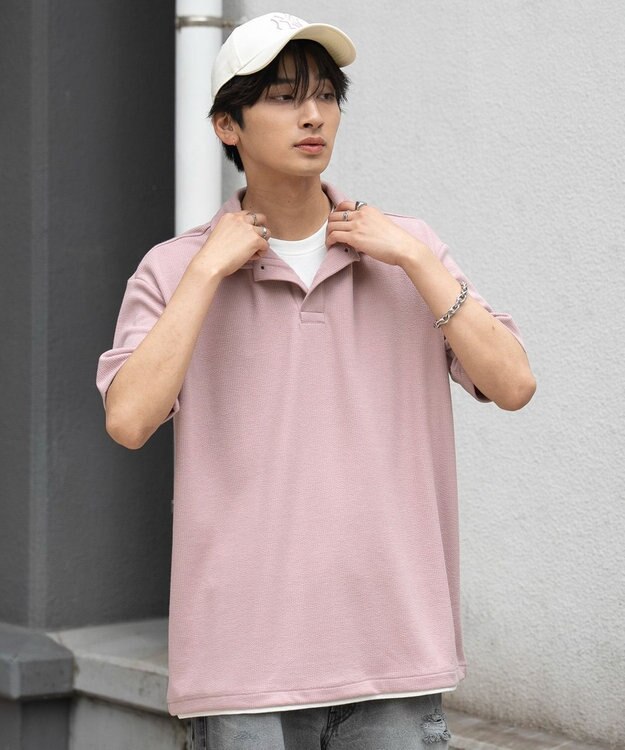 WEGO 【ユニセックス着用ITEM】フェイクレイヤードニットポロシャツ（SS） ピンク