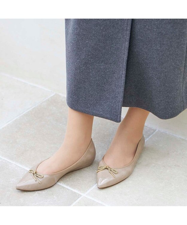 MODE ET JACOMO <MODE ET JACOMO>【レイン対応】リボンバレエシューズ ベージュエナメル