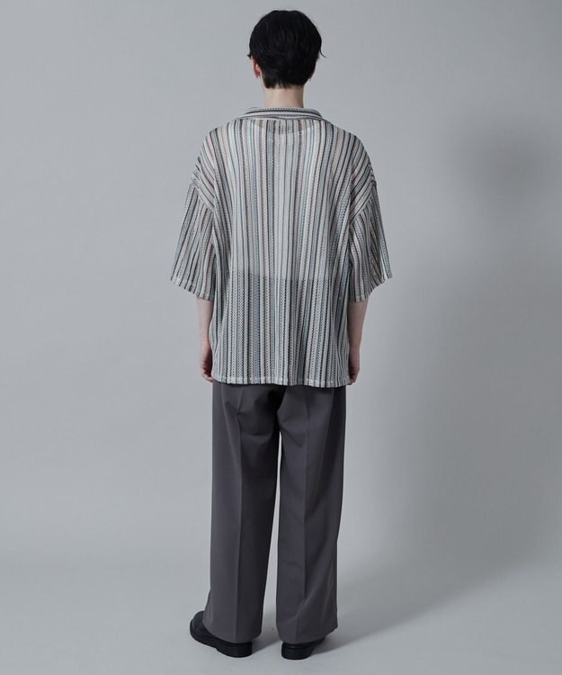 WEGO ストライプメッシュBIGシャツ（S） 柄1