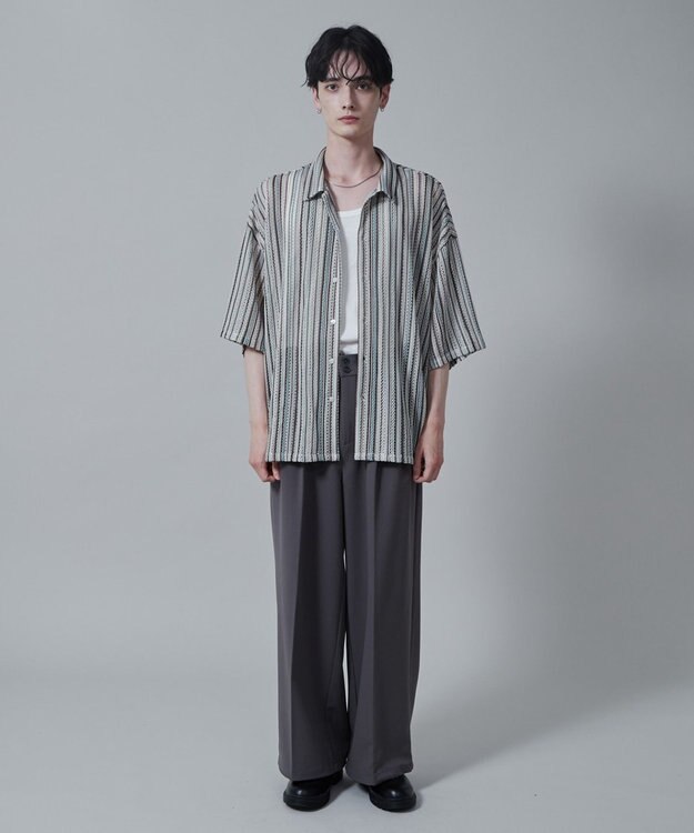 WEGO ストライプメッシュBIGシャツ（S） 柄1