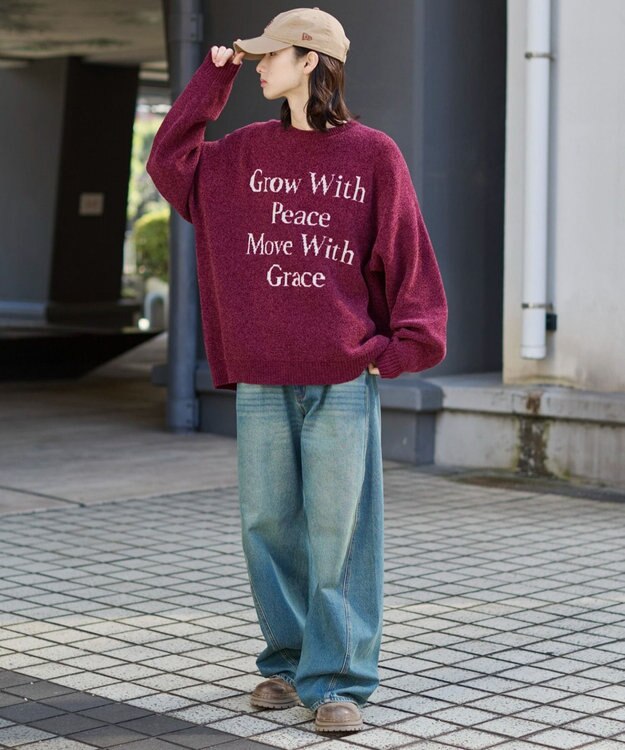 WEGO 【ユニセックス着用ITEM】ベロアモールグラフィックプルオーバー ワイン