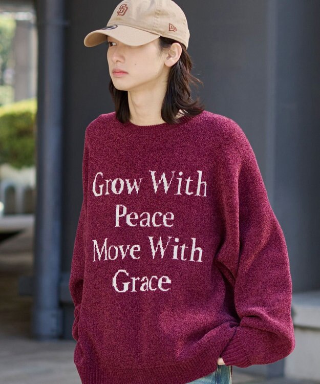 WEGO 【ユニセックス着用ITEM】ベロアモールグラフィックプルオーバー ワイン