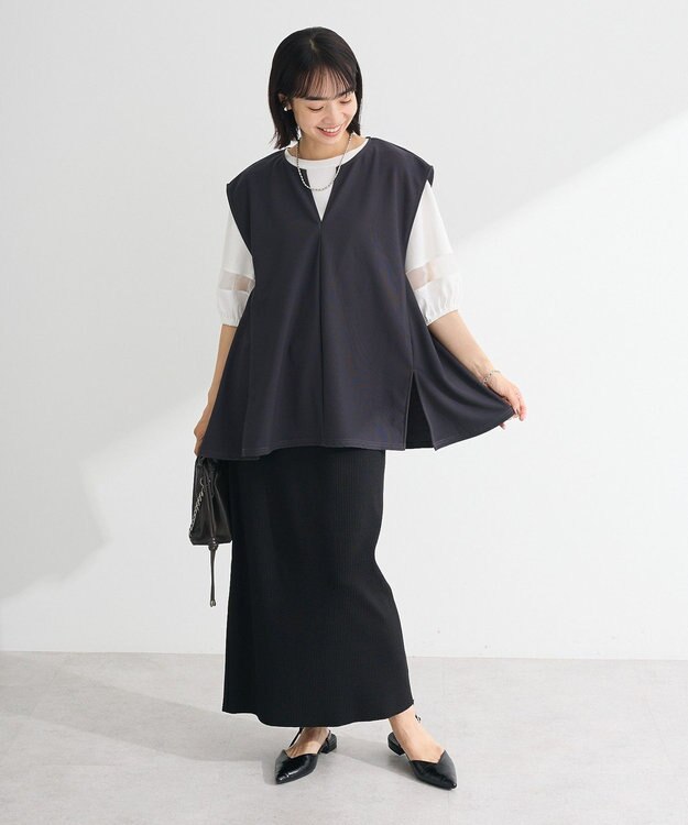 Green Parks リップルフレアベスト Charcoal Gray