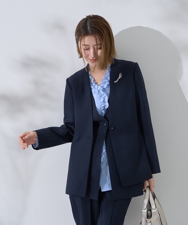 YECCA VECCA フリルVネックブラウス Blue