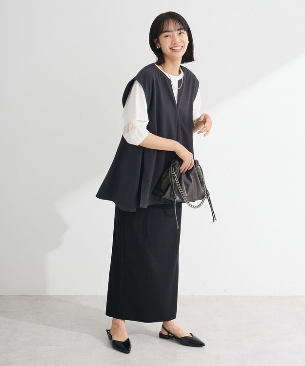 Green Parks リップルフレアベスト Charcoal Gray