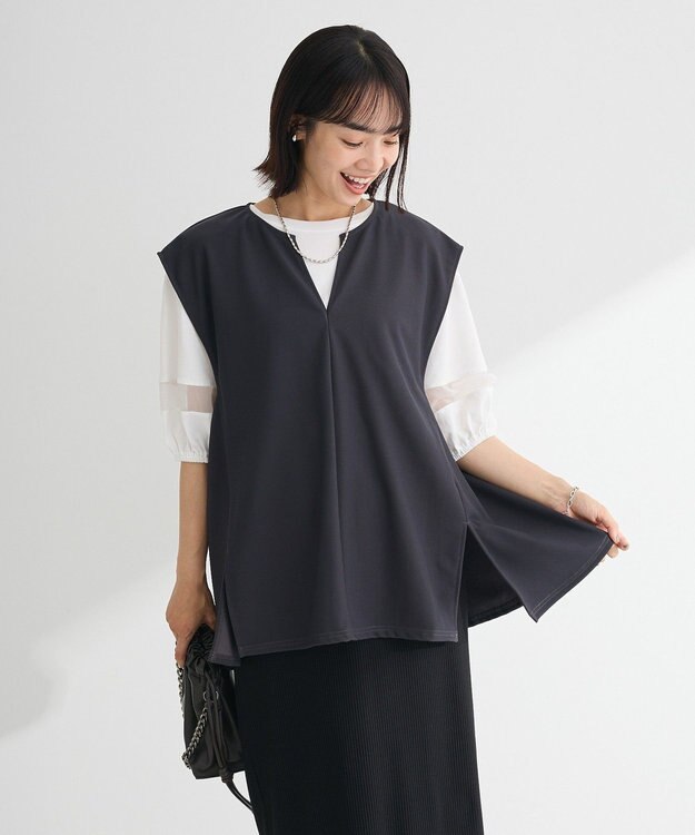 Green Parks リップルフレアベスト Charcoal Gray