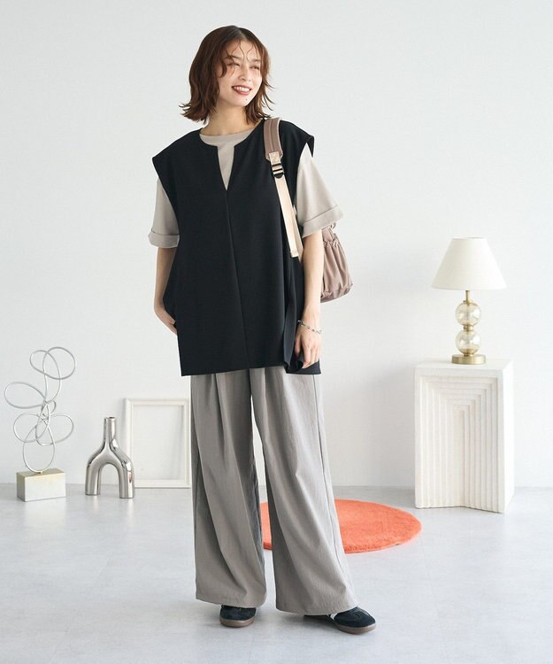 Green Parks リップルフレアベスト Black