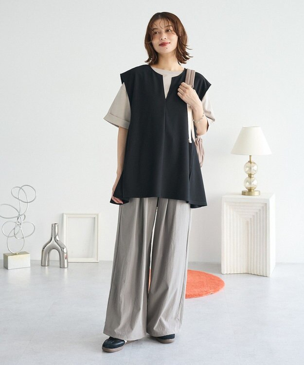 Green Parks リップルフレアベスト Black